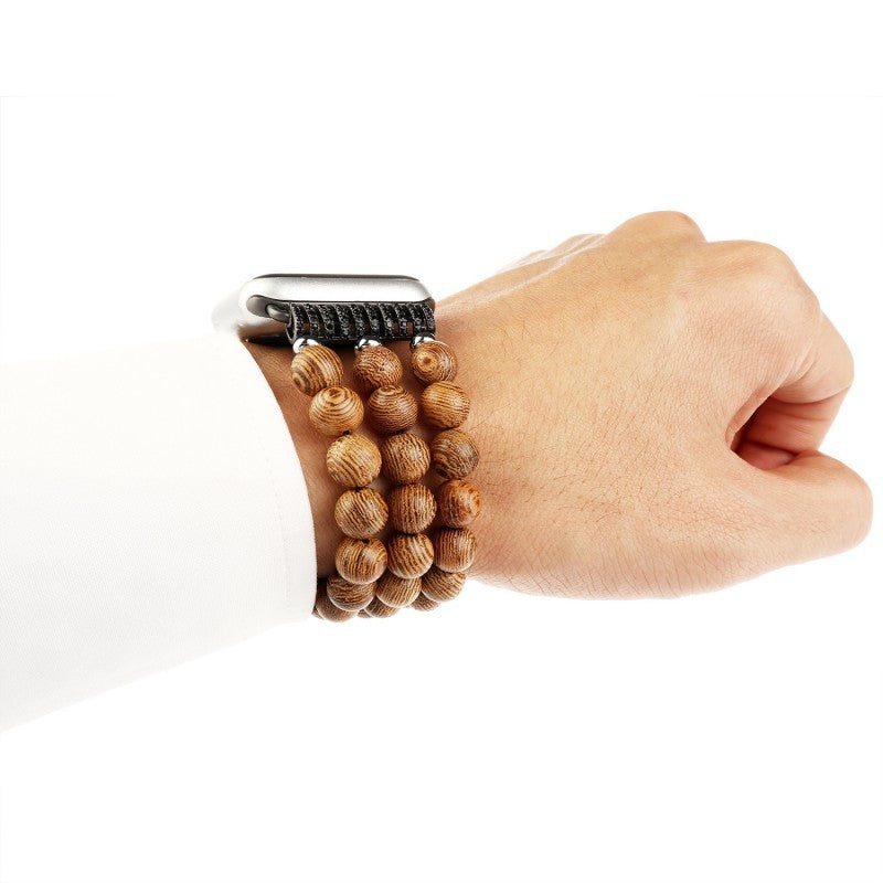 Apple watch one, two and three generations of smart watches are handmade threaded wood bead straps