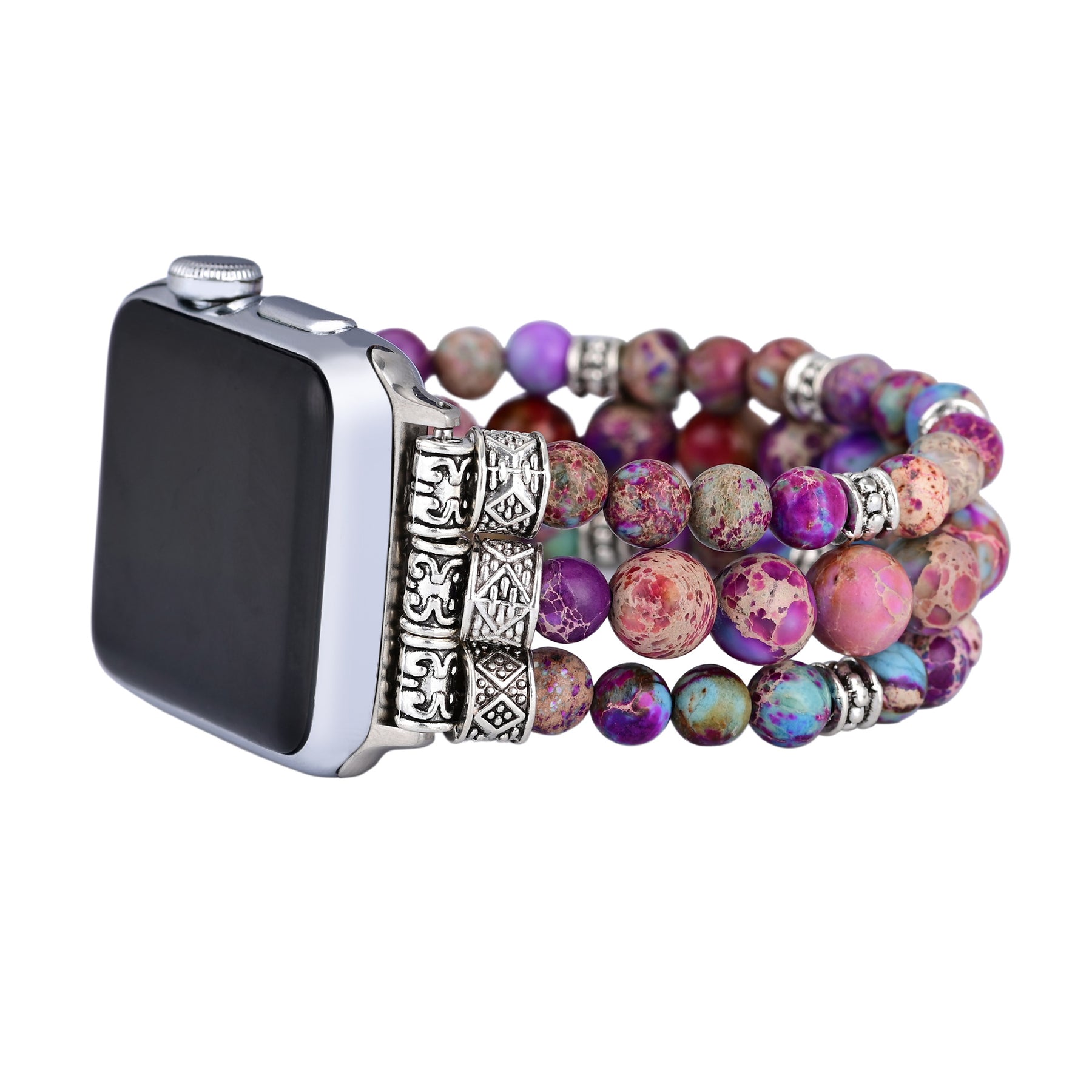 Apple Watch Purple flower Imperial Stone elastic rope beaded Apple Watch with Bohemian style strap