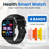 Bearscome Pro 6 ECG blood glucose Intelligent micro-physical examination Stress monitoring Smartwatch - Black Silicone+ 4 extra bands