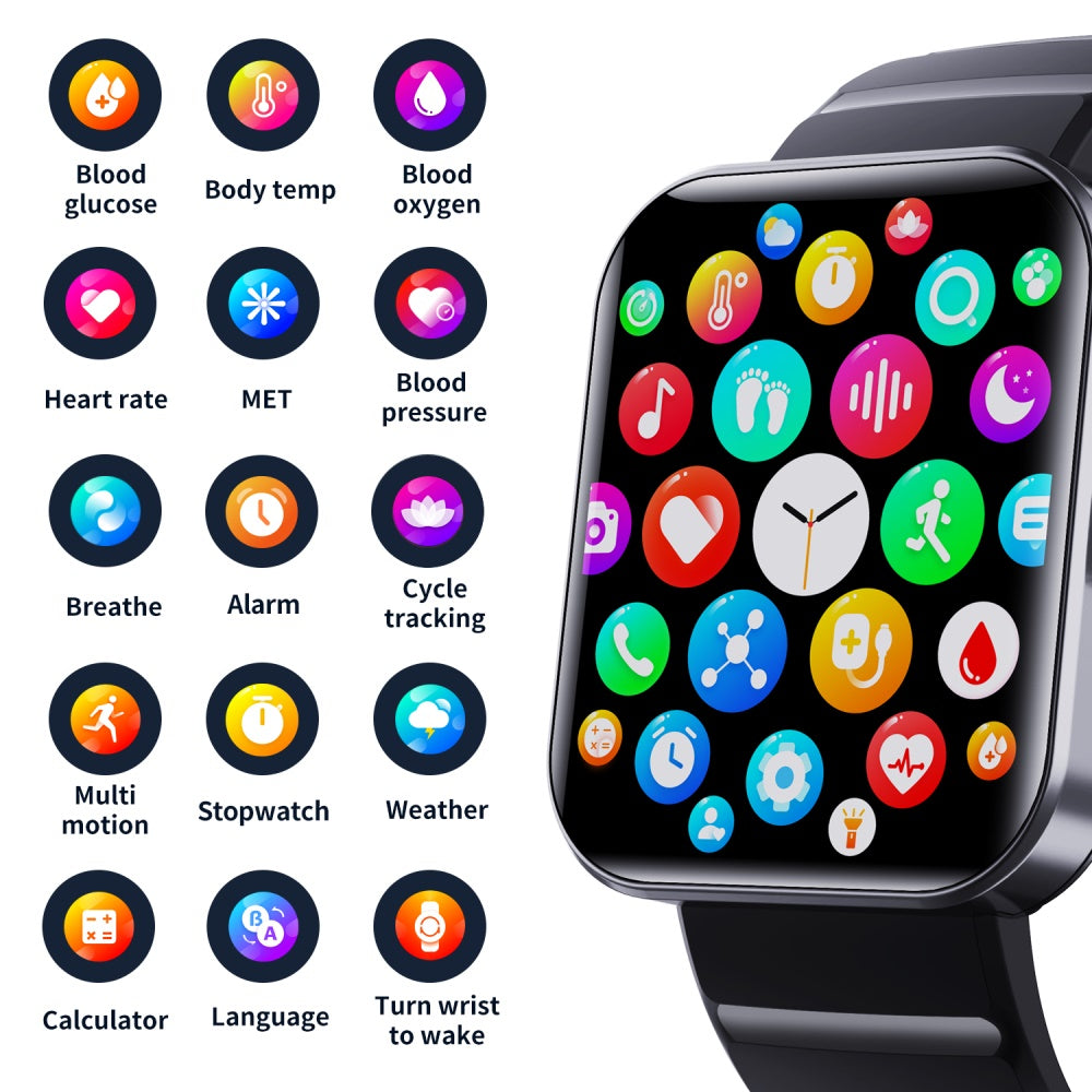 Bearscome BCF21PRO Blood Sugar Blood Pressure Heart Rate Blood oxygen Sleep Monitoring Waterproof Smartwatch