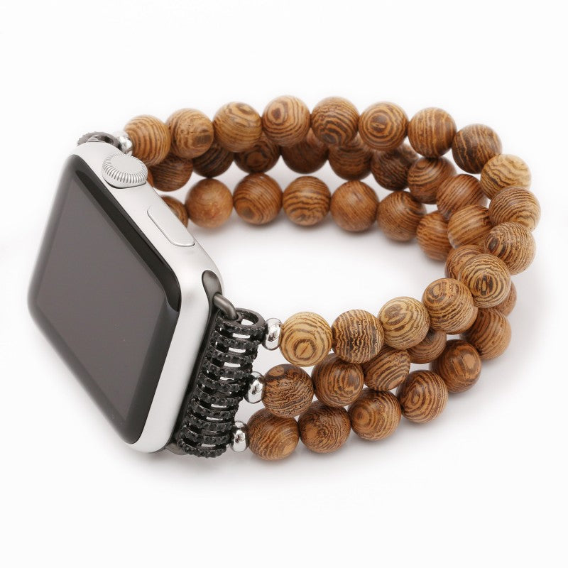 Apple watch one, two and three generations of smart watches are handmade threaded wood bead straps