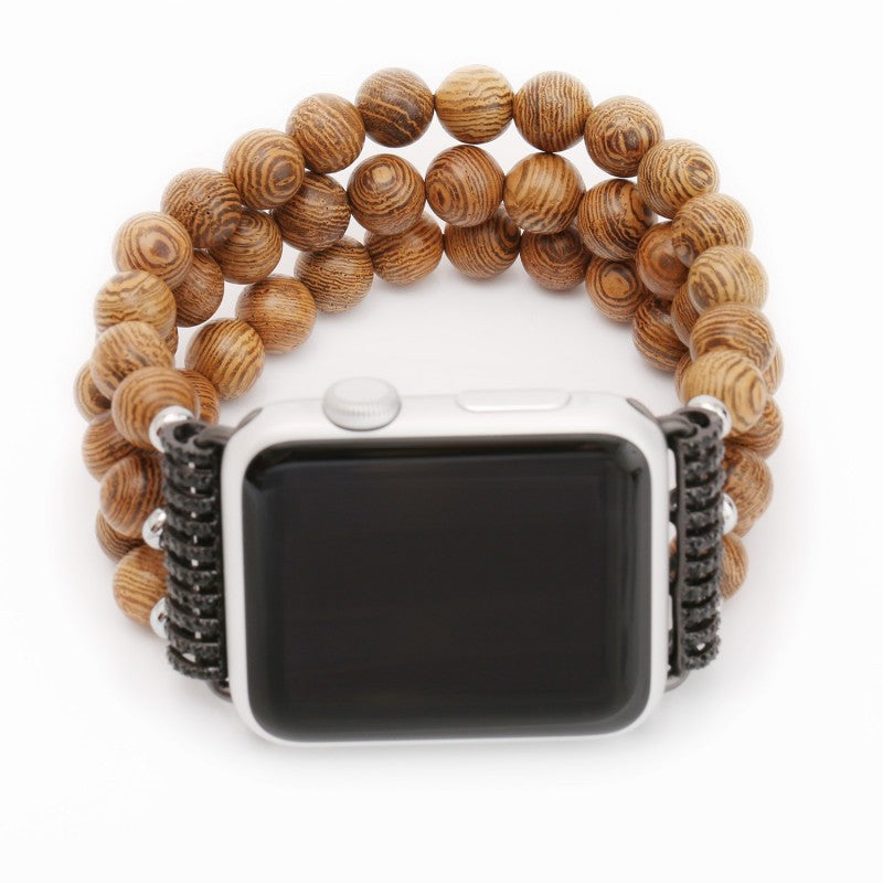 Apple watch one, two and three generations of smart watches are handmade threaded wood bead straps