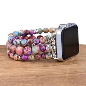 Apple Watch Purple flower Imperial Stone elastic rope beaded Apple Watch with Bohemian style strap