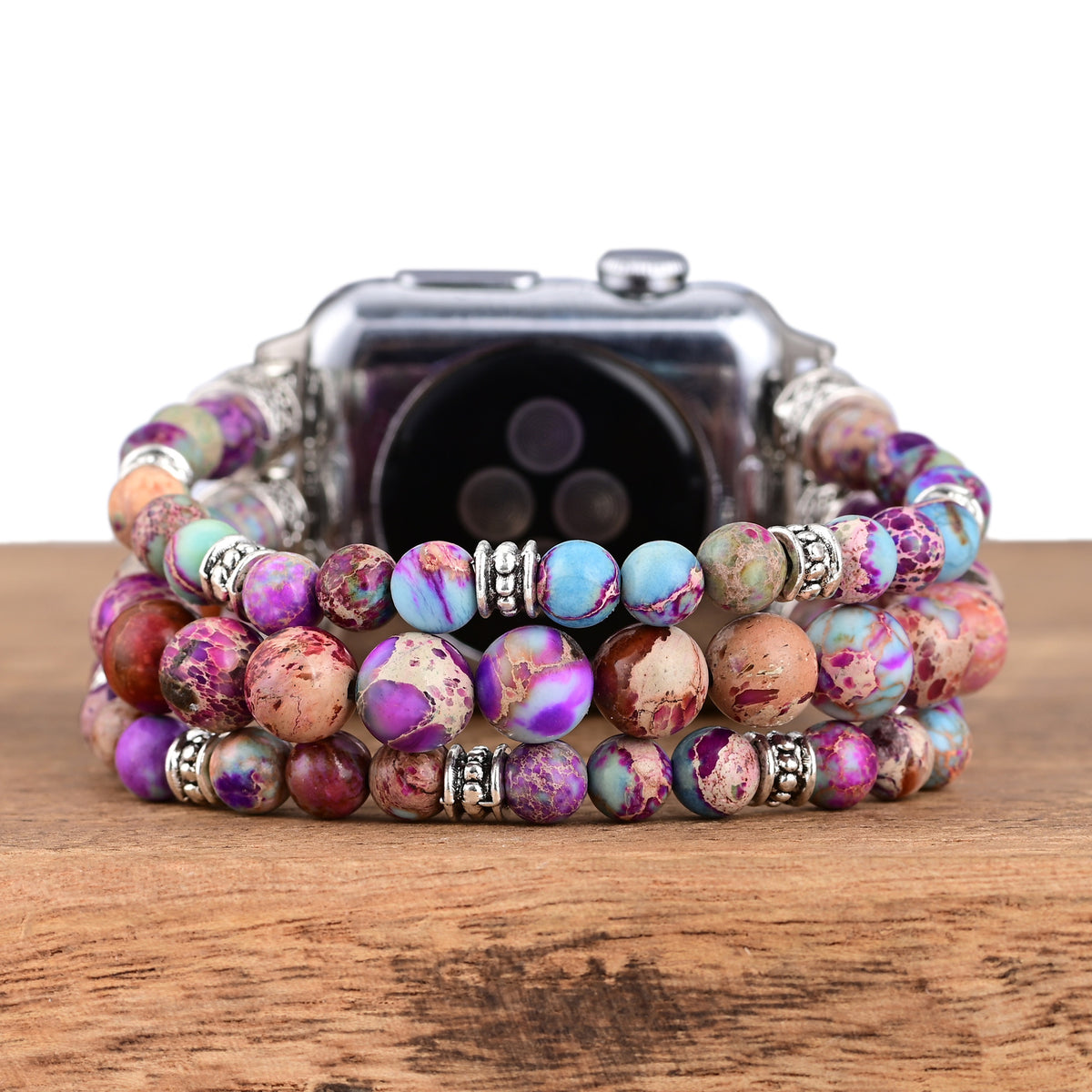Apple Watch Purple flower Imperial Stone elastic rope beaded Apple Watch with Bohemian style strap