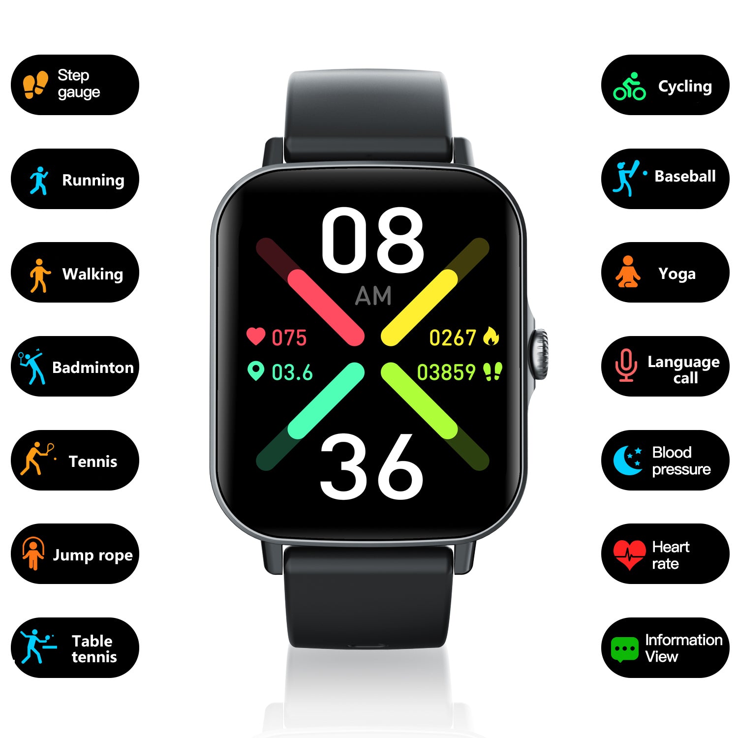 Xoombot smart watch with heart rate & blood pressure store & oxygen monitor